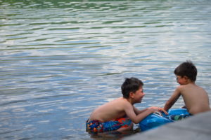 Boys Playing in Water at Lake Aoki